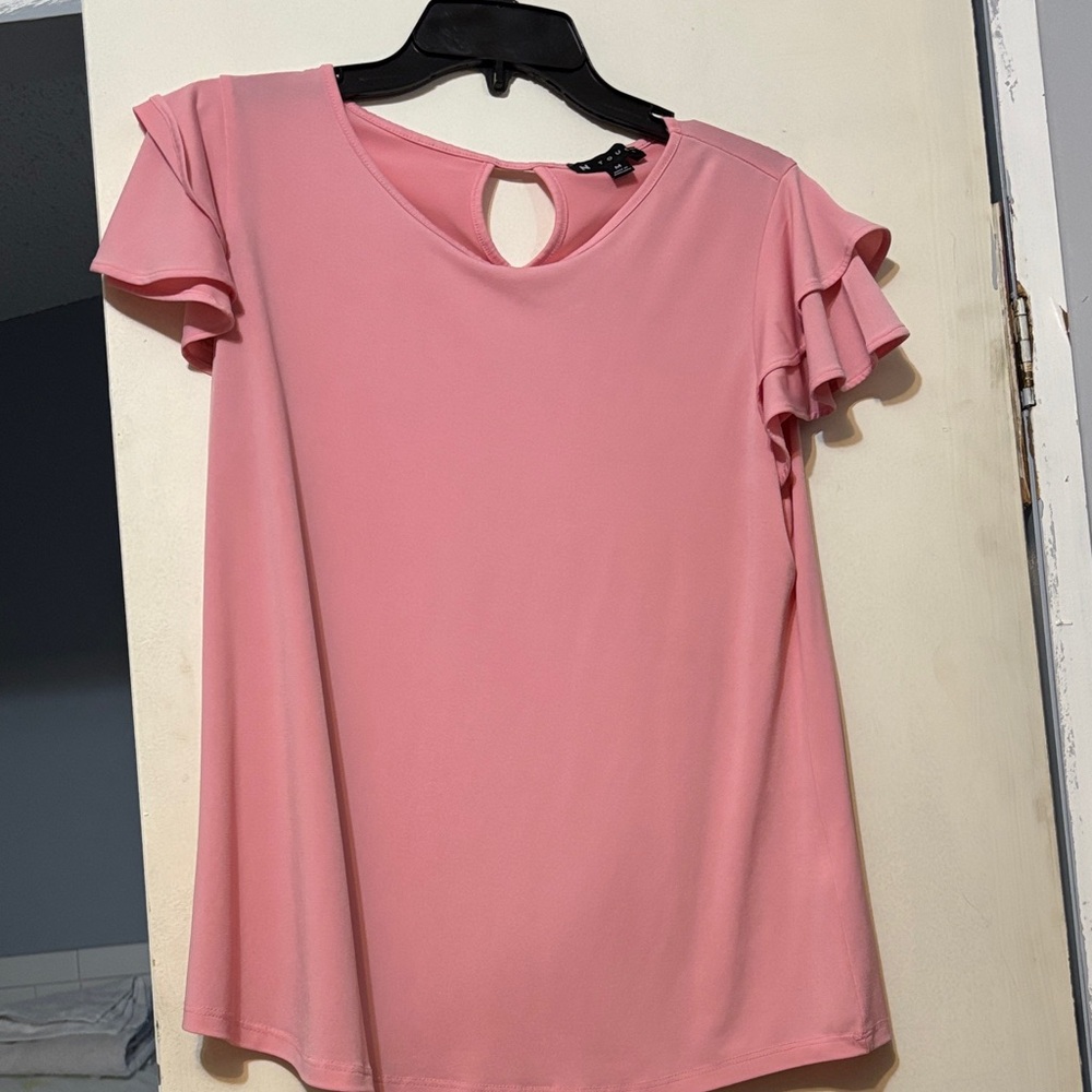 Chic Pink Ruffle Sleeve Blouse